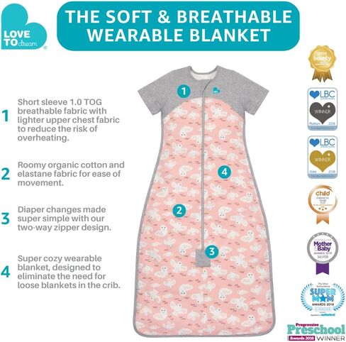 كيس نوم عضوي للأطفال الصغار من Love to Dream (18-36 شهرًا)، كيس نوم فائق النعومة لتنظيم درجة الحرارة، بطانية 1.0TOG قابلة للارتداء لجميع المواسم، وردي in Kuwait