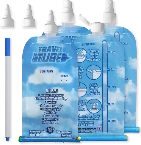 Reusable 3.4 oz Leak Proof Refillable Squeeze Bottles - Multi-Purpose Collapsible Containers - 4 Different Caps - Travel Size Pouches for Condiments, Baby Food, Toiletries & Other Liquids - 4 Pack in Saudi Arabia