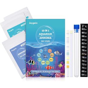 مجموعة اختبار الأمونيا 10 في 1 من Joygain لحوض السمك، 150 قطعة من شرائط اختبار حوض السمك، مجموعة اختبار مياه خزان الأسماك دقيقة وسريعة مناسبة للمياه المالحة والمياه العذبة، واختبار درجة حموضة المياه، والنتريت، والنترات والمزيد in Kuwait