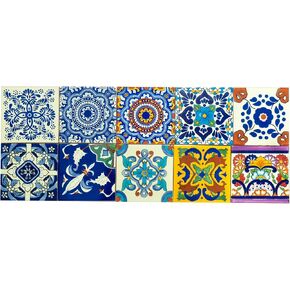 بلاط تالافيرا المكسيكي فن البحر الأبيض المتوسط ​​الإسباني الملون 6 × 6 بوصة فسيفساء سيراميك مرسومة يدويًا للحمام والجدار والمرآة والفخار ديكور ريفي للمطبخ (10) in Kuwait