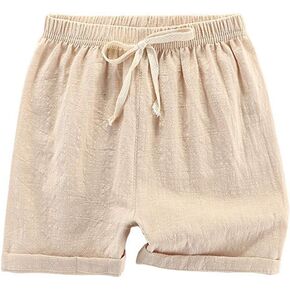DUBASAM شورت صيفي للأطفال الصغار من القطن والكتان بلون سادة مع رباط 2-7T in Kuwait