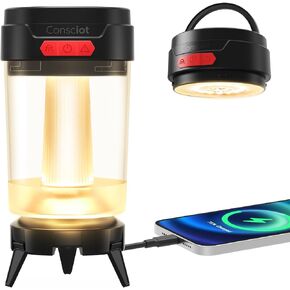 فانوس التخييم LED Consciot، USB-C قابل لإعادة الشحن، 5 أوضاع إضاءة، 3 درجات حرارة اللون، بطارية 4400 مللي أمبير في الساعة | تصميم مجاني ومغناطيسي بدون تفكيك | ضوء فلاش عكس الضوء والضوء الليلي للداخلية والخارجية
