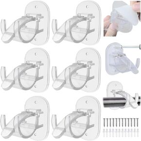 حاملات قضبان الستارة ذاتية اللصق، بدون دعامات ستارة مثقبة، دعامات قضبان ستارة سهلة بدون مثقاب، لغرفة النوم، وغرفة المعيشة، والمطبخ، والحمام (عبوة سوداء من 6 قطع) in Kuwait
