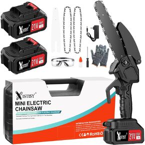Portable 6-Inch Cordless Mini Chainsaw - Handheld Small Electric Chain Saw with 2 21V Rechargeable Batteries and 2 Chains, Perfect for Wood Cutting, Tree Trimming, and Garden Work in Kuwait
