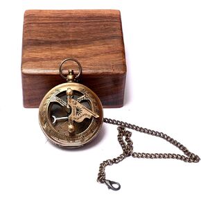 Sundial Compass with Antique Nautical Solid Pocket Sun Dial Compass in Wooden Box Vintage Polish with Brass Finish Navigate Device Nautical Marine Gift Collection in Kuwait