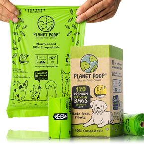 PLANET POOP Home أكياس فضلات الكلاب القابلة للتسميد، لفة واحدة كبيرة 300 حقيبة إمساك وانطلق، للكلاب أكياس نفايات الكلاب غير المعطرة، حقيبة سميكة مضادة للتسرب للقطط، مستلزمات الحيوانات الأليفة النباتية