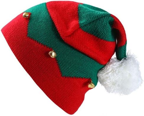 Christmas Knitted Hat for Kids Xmas Beanie Knit Hats 1 to 6 Years Baby Winter Warm Striped Hair Ball Kid Elf Hats New Year Party Supplies Red,Green in Saudi Arabia