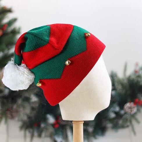 Christmas Knitted Hat for Kids Xmas Beanie Knit Hats 1 to 6 Years Baby Winter Warm Striped Hair Ball Kid Elf Hats New Year Party Supplies Red,Green in Saudi Arabia
