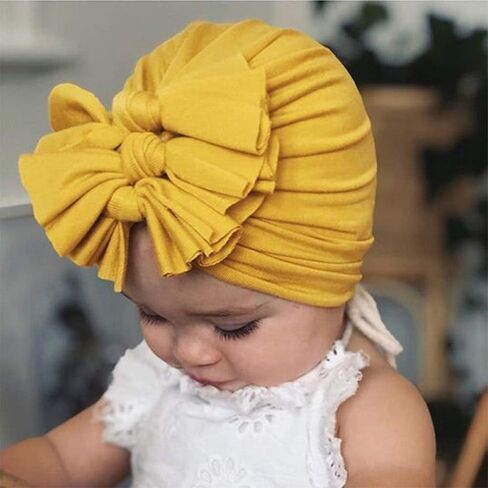 inSowni 8 Pack Solid Nursery Hospital Turban Hat Cap Beanie Bonnet with Knot Bow for Baby Girls Toddlers Newborns Infants in Saudi Arabia