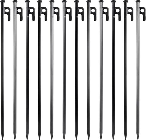 ABuff 12 Pcs 16 Inch Tent Stakes Heavy Duty Metal Tent Pegs，Camping Steel Tent Stakes for Unbreakable and Inflexible Camping Backyard Rocky Ground in Kuwait