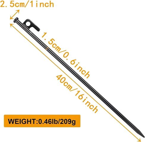 ABuff 12 Pcs 16 Inch Tent Stakes Heavy Duty Metal Tent Pegs，Camping Steel Tent Stakes for Unbreakable and Inflexible Camping Backyard Rocky Ground in Kuwait