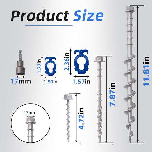 Homeon Wheels Aluminum Ground Anchor Kit, 12-Pack Heavy-Duty Screw Stakes | Secure Spiral Design for Firm Ground Grip in Kuwait