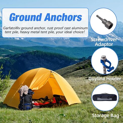 Homeon Wheels Aluminum Ground Anchor Kit, 12-Pack Heavy-Duty Screw Stakes | Secure Spiral Design for Firm Ground Grip in Kuwait
