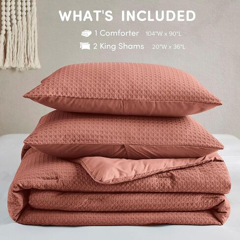 Comfort Spaces Taupe King Comforter Set - 3 Pieces Breathable Woven Waffle Knit Comforter Sets, Modern Farmhouse Boho Comforter & Shams, All Season Microfiber King Bed Set, King/Cal King in Kuwait