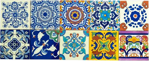 بلاط تالافيرا المكسيكي فن البحر الأبيض المتوسط ​​الإسباني الملون 6 × 6 بوصة فسيفساء سيراميك مرسومة يدويًا للحمام والجدار والمرآة والفخار ديكور ريفي للمطبخ (10) in Kuwait