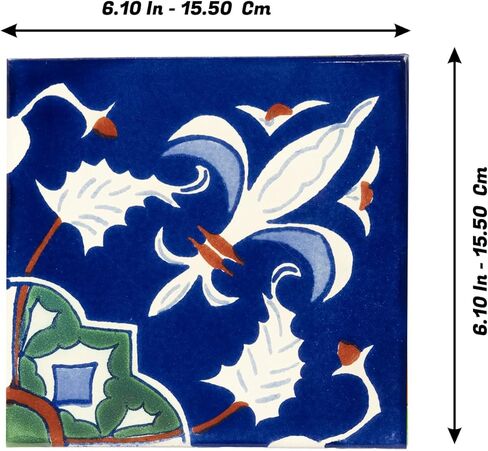 بلاط تالافيرا المكسيكي فن البحر الأبيض المتوسط ​​الإسباني الملون 6 × 6 بوصة فسيفساء سيراميك مرسومة يدويًا للحمام والجدار والمرآة والفخار ديكور ريفي للمطبخ (10) in Kuwait