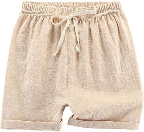 DUBASAM شورت صيفي للأطفال الصغار من القطن والكتان بلون سادة مع رباط 2-7T in Kuwait