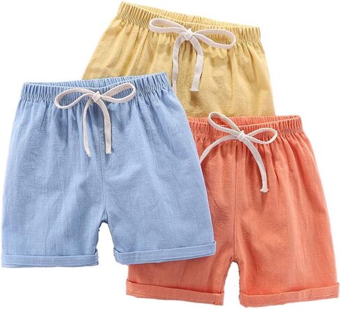 DUBASAM شورت صيفي للأطفال الصغار من القطن والكتان بلون سادة مع رباط 2-7T in Kuwait