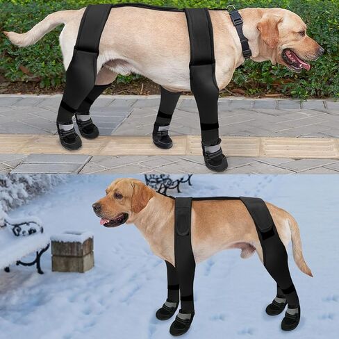 Dog Boots Leggings Dog Shoes for Large Dogs with Reflective Strips Adjustable Dog Pants for Winter Snowy Day Outdoor Walking, Black M in Saudi Arabia