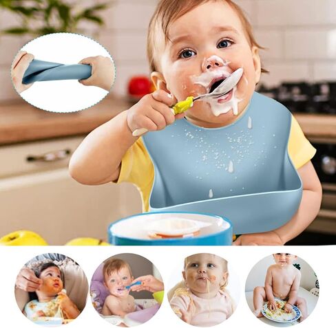 مجموعة مرايل سيليكون للأطفال من رينياب مكونة من 3 قطع، مقاومة للماء وخالية من مادة BPA، مرايل أطفال متينة للأولاد والبنات من عمر 6 إلى 72 شهرًا in Saudi Arabia