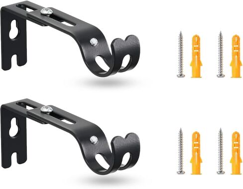 دعامات قضبان ستائر قابلة للتعديل، حوامل قضبان ستائر سهلة التركيب قابلة للتمديد لقضبان ستائر بقطر 4/5 بوصة إلى 1 بوصة، دعامات قضبان متينة مثبتة على الحائط، عبوتان، أسود in Kuwait