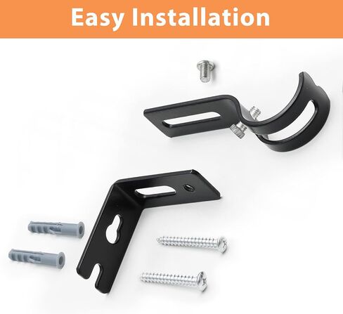 دعامات قضبان ستائر قابلة للتعديل، حوامل قضبان ستائر سهلة التركيب قابلة للتمديد لقضبان ستائر بقطر 4/5 بوصة إلى 1 بوصة، دعامات قضبان متينة مثبتة على الحائط، عبوتان، أسود in Kuwait