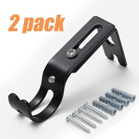 دعامات قضبان ستائر قابلة للتعديل، حوامل قضبان ستائر سهلة التركيب قابلة للتمديد لقضبان ستائر بقطر 4/5 بوصة إلى 1 بوصة، دعامات قضبان متينة مثبتة على الحائط، عبوتان، أسود in Kuwait