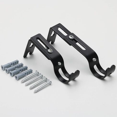 دعامات قضبان ستائر قابلة للتعديل، حوامل قضبان ستائر سهلة التركيب قابلة للتمديد لقضبان ستائر بقطر 4/5 بوصة إلى 1 بوصة، دعامات قضبان متينة مثبتة على الحائط، عبوتان، أسود in Kuwait