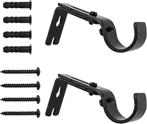 قطعتان من دعامات قضيب الستارة القابلة للتمديد قابلة للتعديل، حوامل قضيب ستارة النافذة لدعم قضيب الستارة مقاس 1 انش مع براغي تثبيت (اسود) in Kuwait