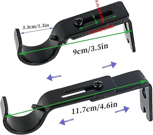 قطعتان من دعامات قضيب الستارة القابلة للتمديد قابلة للتعديل، حوامل قضيب ستارة النافذة لدعم قضيب الستارة مقاس 1 انش مع براغي تثبيت (اسود) in Kuwait
