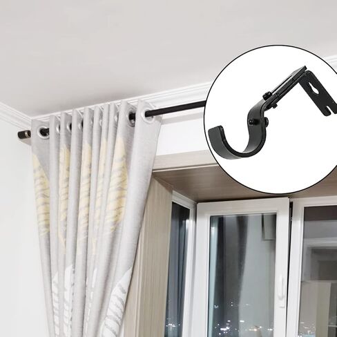قطعتان من دعامات قضيب الستارة القابلة للتمديد قابلة للتعديل، حوامل قضيب ستارة النافذة لدعم قضيب الستارة مقاس 1 انش مع براغي تثبيت (اسود) in Kuwait