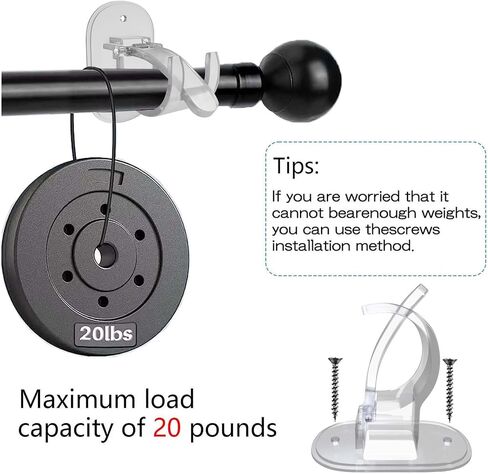 حاملات قضبان الستارة ذاتية اللصق، بدون دعامات ستارة مثقبة، دعامات قضبان ستارة سهلة بدون مثقاب، لغرفة النوم، وغرفة المعيشة، والمطبخ، والحمام (عبوة سوداء من 6 قطع) in Kuwait