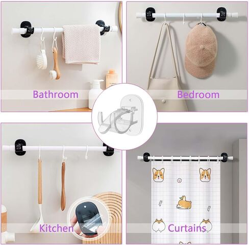 حاملات قضبان الستارة ذاتية اللصق، بدون دعامات ستارة مثقبة، دعامات قضبان ستارة سهلة بدون مثقاب، لغرفة النوم، وغرفة المعيشة، والمطبخ، والحمام (عبوة سوداء من 6 قطع) in Kuwait