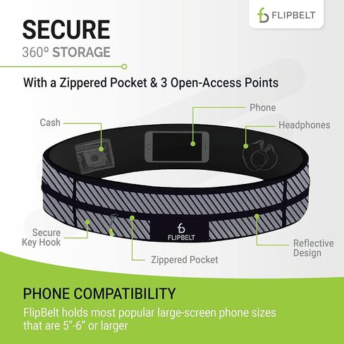 حزام الجري بسحاب FlipBelt | حزمة فاني للياقة البدنية والجري للنساء والرجال | حزمة حزام خصر غير قابلة للتهيج لمفاتيح الهاتف والمال | حزام تخزين ماص للرطوبة | شركة الولايات المتحدة الأمريكية in Kuwait