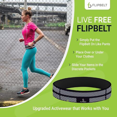 حزام الجري بسحاب FlipBelt | حزمة فاني للياقة البدنية والجري للنساء والرجال | حزمة حزام خصر غير قابلة للتهيج لمفاتيح الهاتف والمال | حزام تخزين ماص للرطوبة | شركة الولايات المتحدة الأمريكية in Kuwait