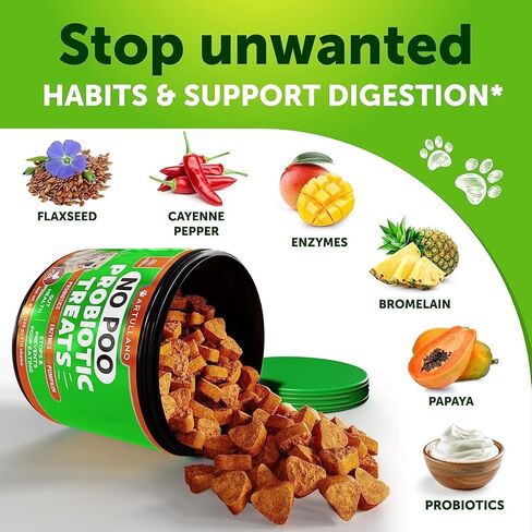 No Poo Treats - Coprophagia Deterrent for Dogs - Prevent Dog from Eating Poop - Stop Eating Poop for Dogs, Stool Eating Deterrent - Probiotics & Digestive Enzymes - Forbid for Dogs Chews - Made in USA in Kuwait