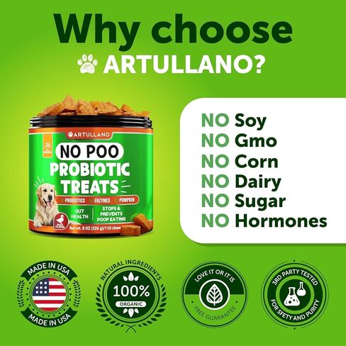No Poo Treats - Coprophagia Deterrent for Dogs - Prevent Dog from Eating Poop - Stop Eating Poop for Dogs, Stool Eating Deterrent - Probiotics & Digestive Enzymes - Forbid for Dogs Chews - Made in USA in Kuwait