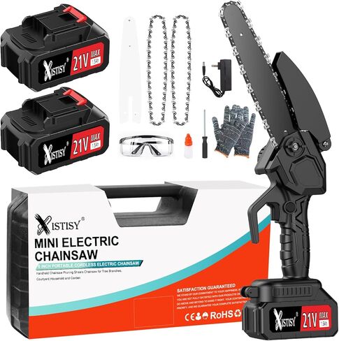 منشار جنزيري صغير لاسلكي 6 انش، منشار كهربائي صغير محمول باليد، منشار سلسلة محمول قوي يعمل بالبطارية مع قفل امان لقطع الخشب وتشذيب الاشجار والفناء والحديقة المنزلية in Kuwait