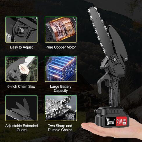 منشار جنزيري صغير لاسلكي 6 انش، منشار كهربائي صغير محمول باليد، منشار سلسلة محمول قوي يعمل بالبطارية مع قفل امان لقطع الخشب وتشذيب الاشجار والفناء والحديقة المنزلية in Kuwait