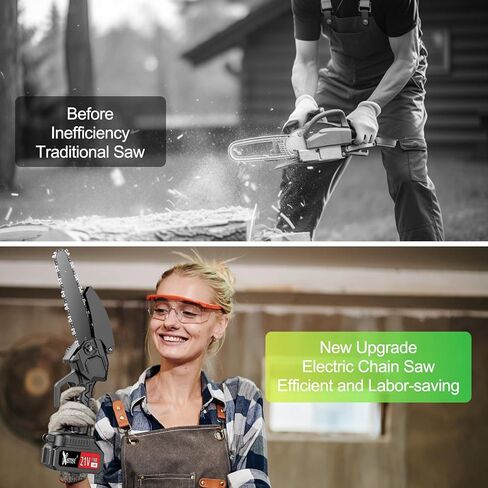 منشار جنزيري صغير لاسلكي 6 انش، منشار كهربائي صغير محمول باليد، منشار سلسلة محمول قوي يعمل بالبطارية مع قفل امان لقطع الخشب وتشذيب الاشجار والفناء والحديقة المنزلية in Kuwait