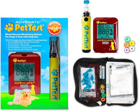 PetTest Painless Glucose Monitoring System | Blood Sugar Check Kit for Dogs & Cats - Mega Value - Full Kit Includes Genteel Lancing Device, Lancets, Test Strips, Glucose Meter | Diabetic Supplies in Saudi Arabia