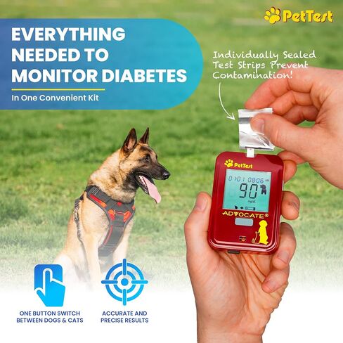 PetTest Painless Glucose Monitoring System | Blood Sugar Check Kit for Dogs & Cats - Mega Value - Full Kit Includes Genteel Lancing Device, Lancets, Test Strips, Glucose Meter | Diabetic Supplies in Saudi Arabia