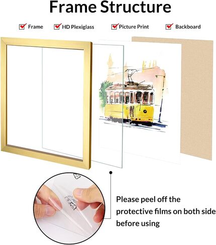 إطارات صور Annecy مقاس 8 × 10 (عبوة واحدة، ذهبي)، إطار صور بتصميم بسيط، للصور مقاس 8 × 10 للتركيب على الحائط، ديكور مكتب منزلي كلاسيكي بسيط in Kuwait