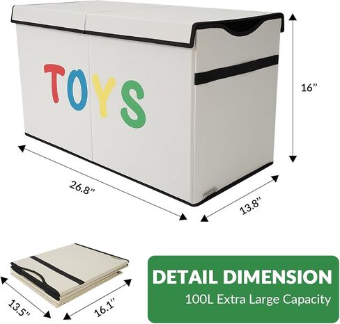 صندوق ألعاب فيكتور، صناديق تخزين قوية قابلة للطي مع غطاء، سلال تخزين كبيرة لألعاب الأطفال (J-TBX-BLACK2) in Kuwait