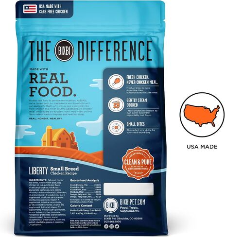 BIXBI Liberty Grain Free Dry Dog Food, Chicken Recipe, 22 lbs - Fresh Meat, No Meat Meal, No Fillers - Gently Steamed & Cooked - No Soy, Corn, Rice or Wheat for Easy Digestion - USA Made in Kuwait