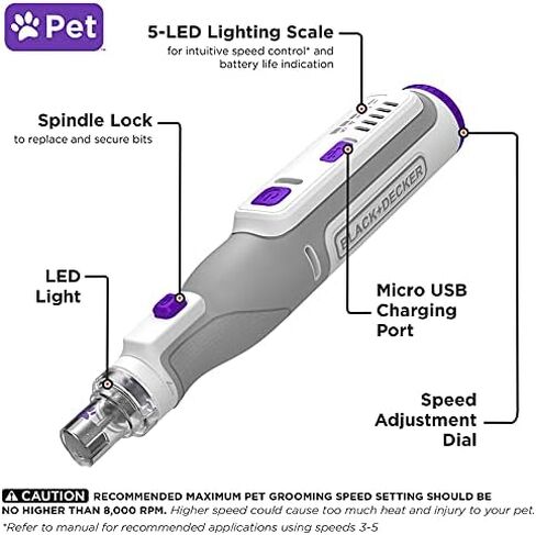 بيوند اداة تشذيب اظافر الحيوانات الاليفة من بلاك اند ديكر BCRT8KPTAPB 8 فولت كحد اقصى قابلة لاعادة الشحن لاسلكية، لون رمادي in Kuwait
