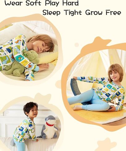 babee Reshinee bamboo Baby Boys Pajama Sets 2-8Y Toddler Kids Girls 2pcs Long-Sleeve Snug fit Sleepwear Pjs Dinosaur in Saudi Arabia