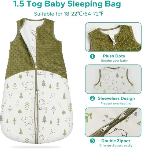 Baby Sleep Sack, 1.5 Tog Cotton Sleep Sack 0-6 months Baby Wearable Blanket with 2-Way Zipper, Blue in Kuwait