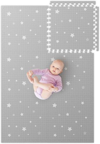 سجادات إسفنجية ناعمة للأرضية من Biliboo - سجادة لعب مثالية للأطفال والرضع - للزحف والتمرين - غير سامة ومقاومة للماء وسهلة التنظيف - قوس قزح والشمس - وردي in Kuwait