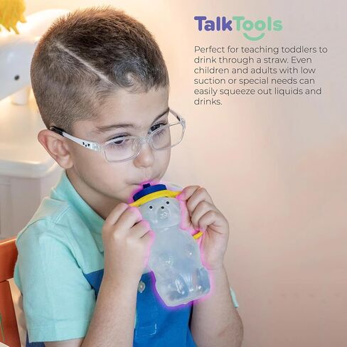 TalkTools Honey Bear Straw Cup - Special Needs Assistive Sippy Cup Inspire Straw Drinking, Spill Proof & Leak Resistant Lid, Food Grade Baby Bottle To Help Teach Lip Rounding, Tongue Retraction - 7 Oz in Kuwait
